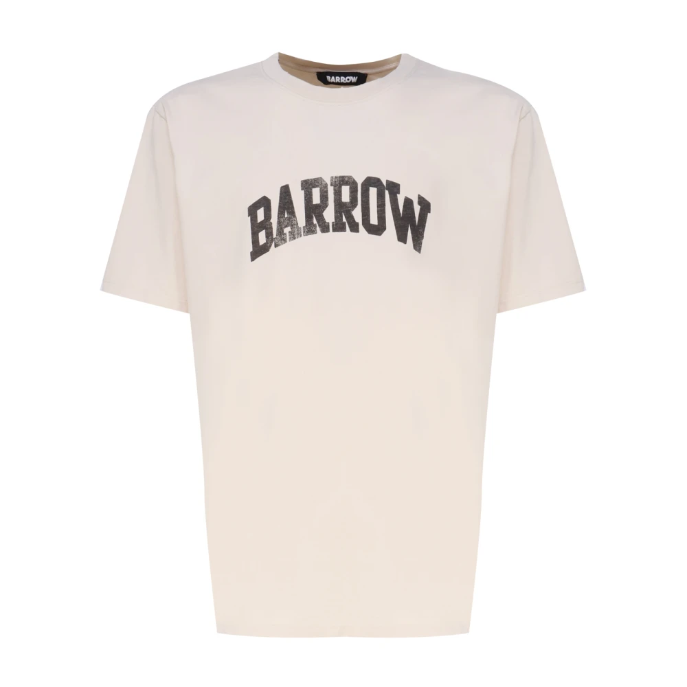 Barrow Logo Print Crew Neck Katoenen T-shirt Beige Unisex