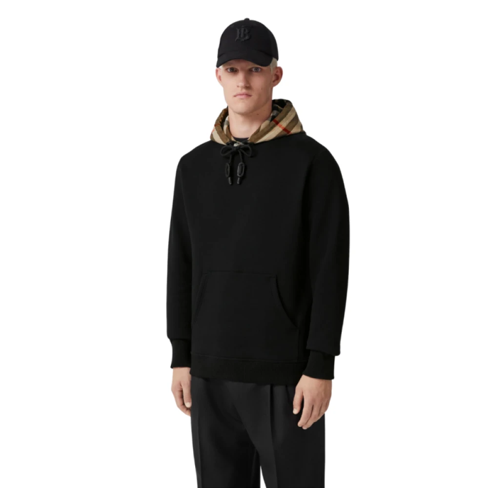 Burberry Samuel Zwarte Katoenen Hoodie met Beige Ruit Black Heren