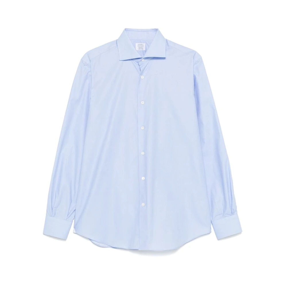 Mazzarelli Lichtblauw Katoenen Overhemd Spreidkraag Blue Heren