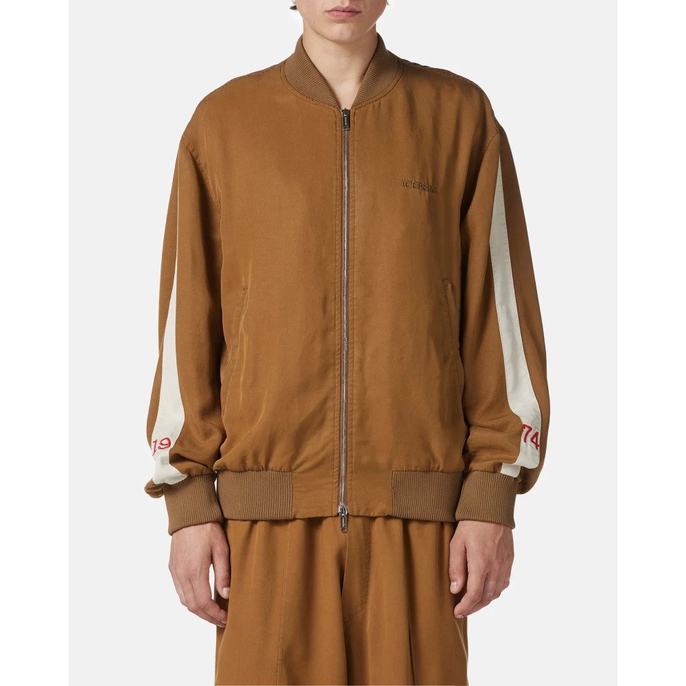 Iceberg Regular fit oliekleurige jas van Tencel-stof Beige Heren