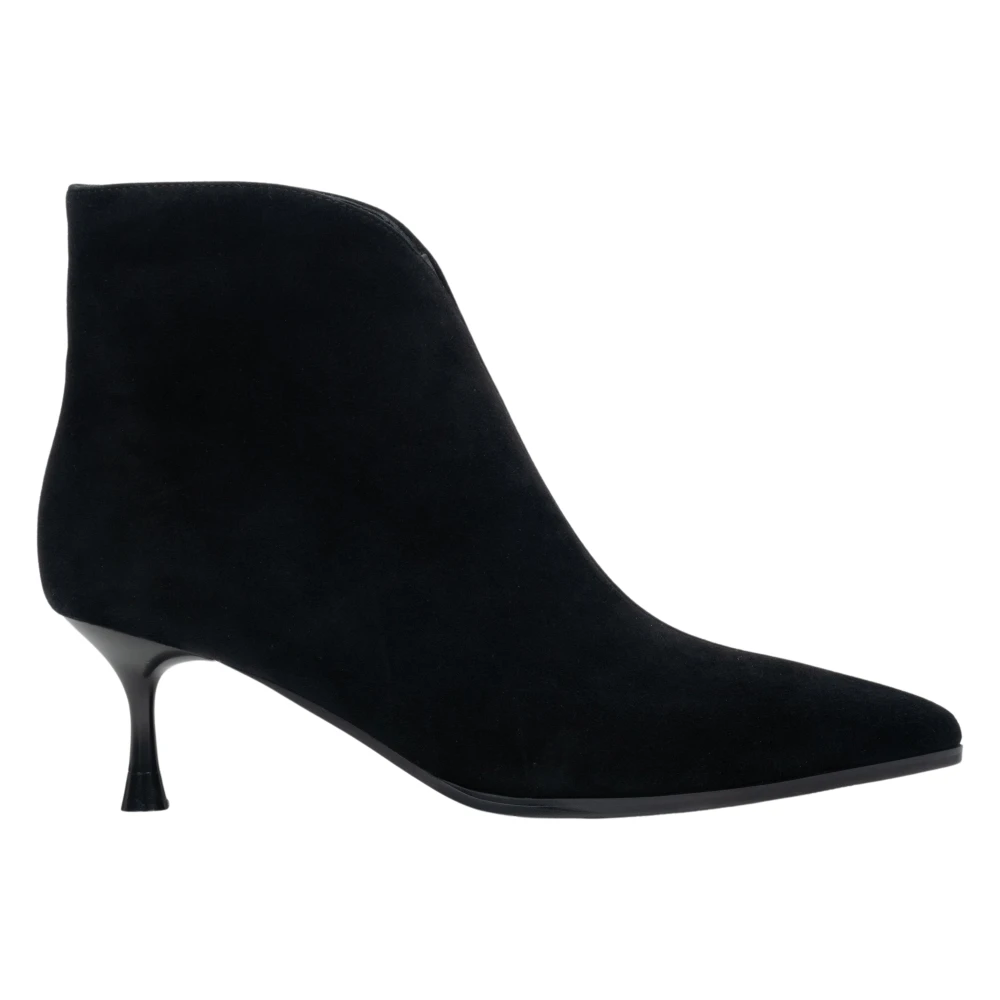 Estro Black Heeled Boots, Female, 6 Uk, Low Genuine Velour Ankle Boots With Funnel Heel
