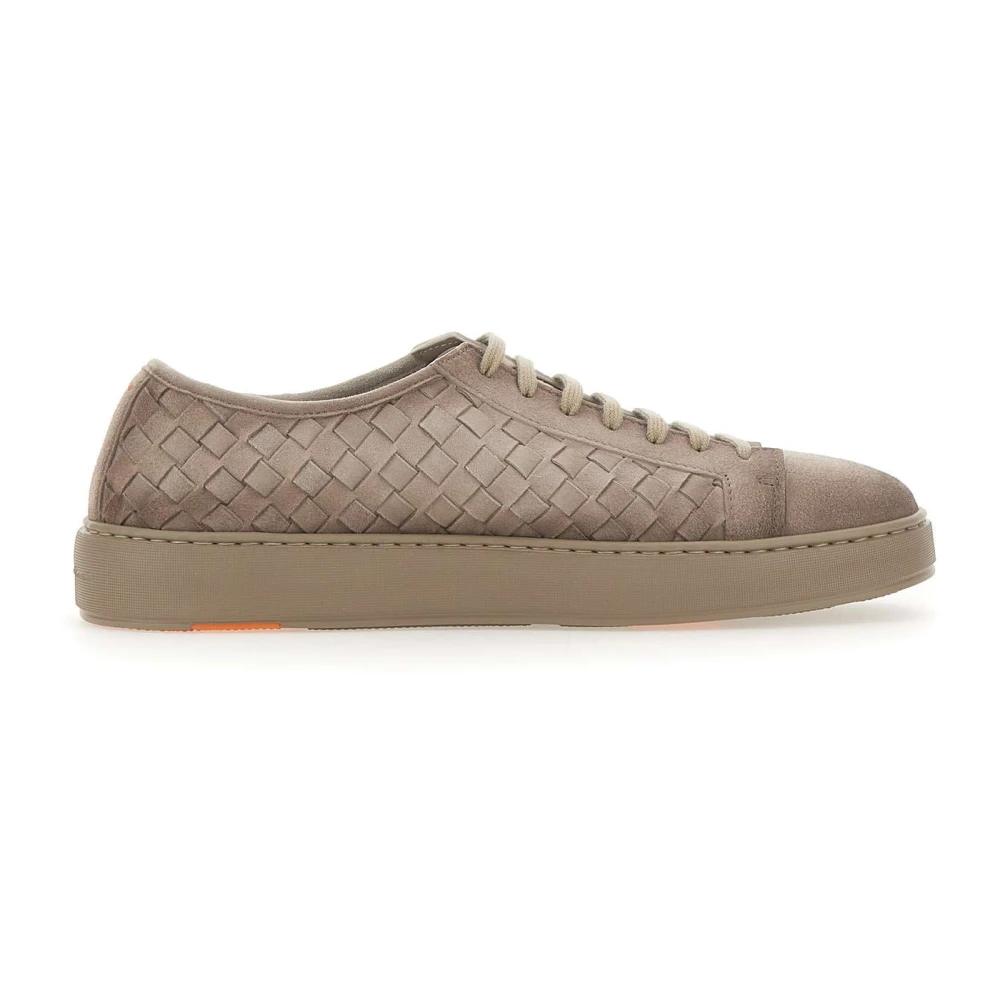Santoni Men's Beige Sneakers, 7 Uk, Woven Suede Trainers