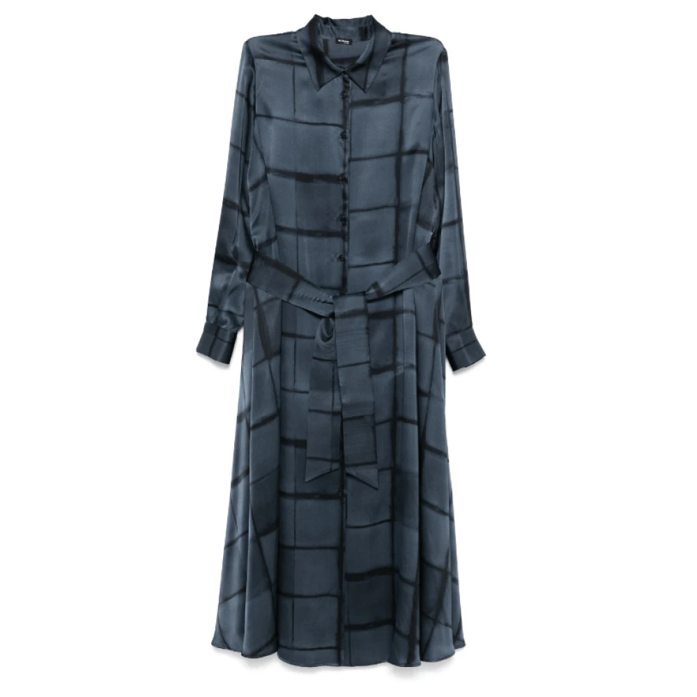 Kiton Navy Blue Zijden Maxi Jurk Blue Dames