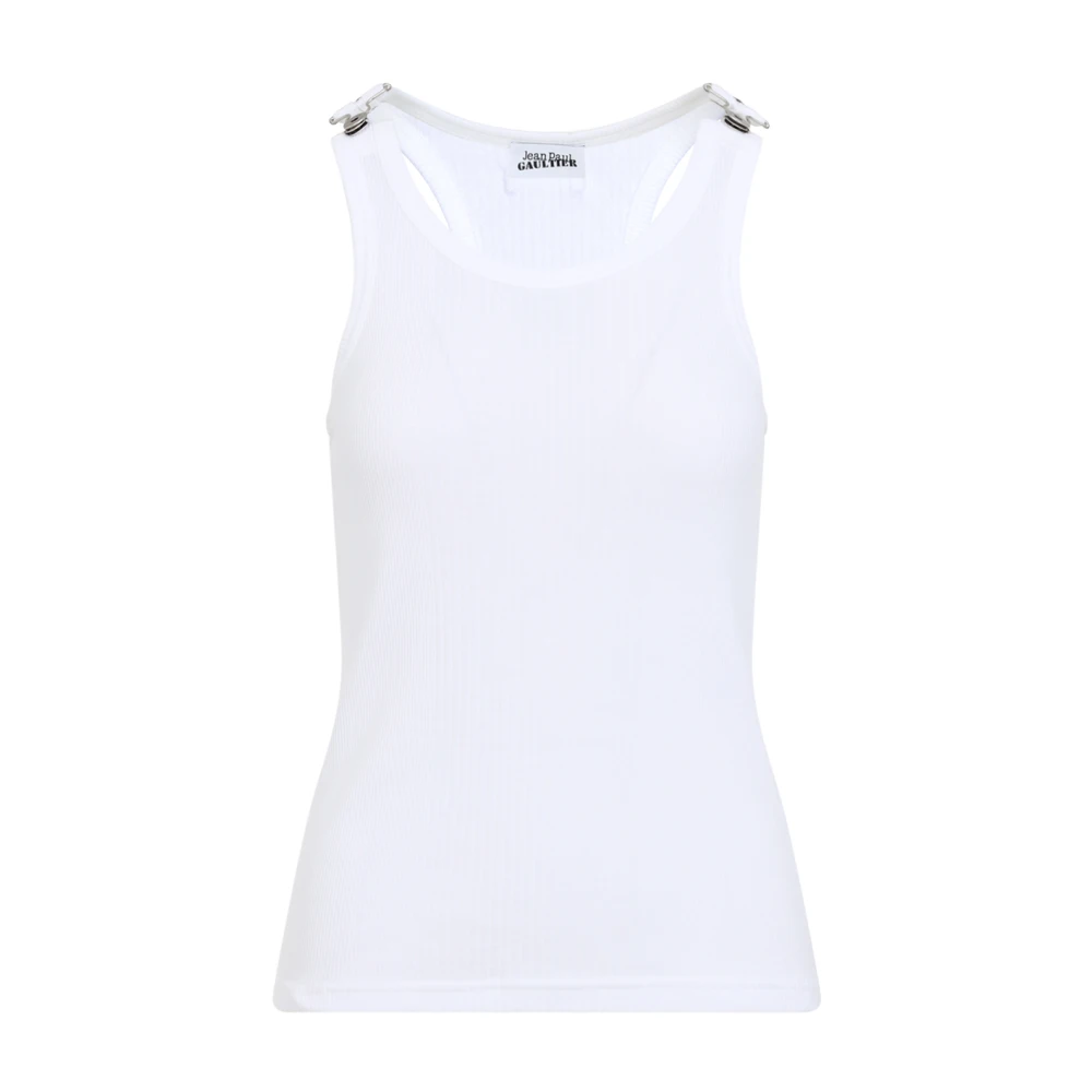 Jean Paul Gaultier Witte Geribbelde Tanktop Stijlvolle Gespen White Dames