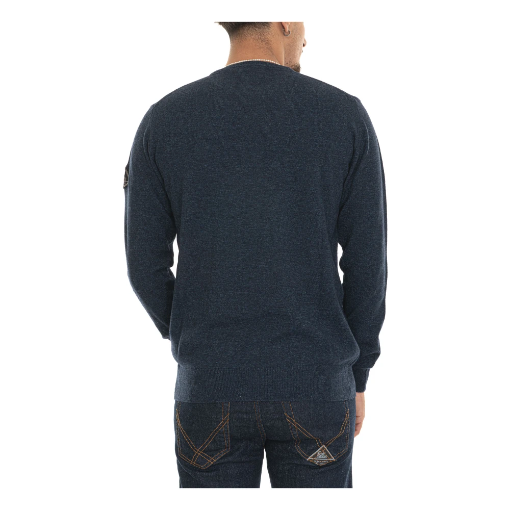 Roy Roger's Ribgebreide Trui met Armborduursel Blue Heren