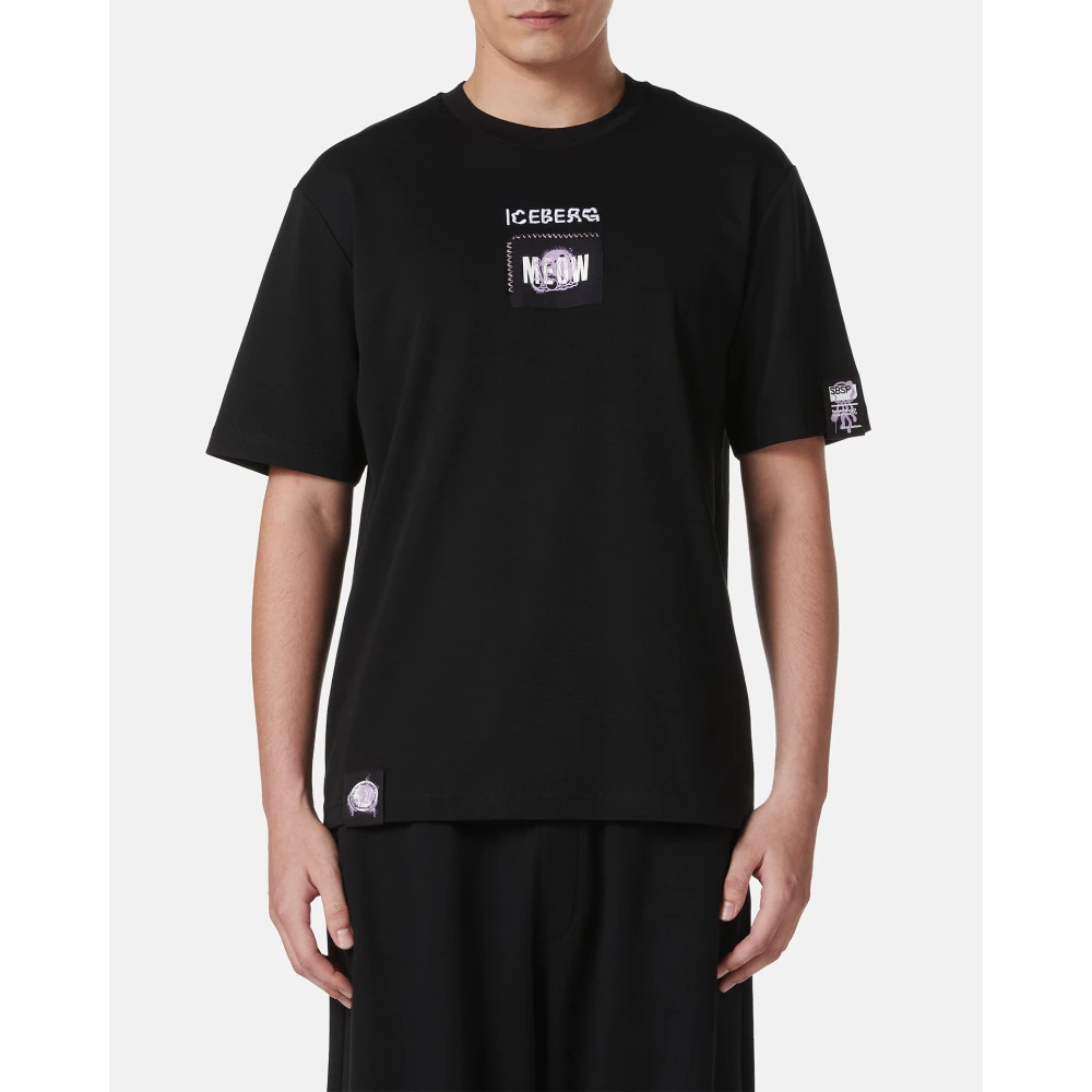 Iceberg Zwarte regular fit T-shirt van GOTS-gecertificeerde interlock stof Black Heren