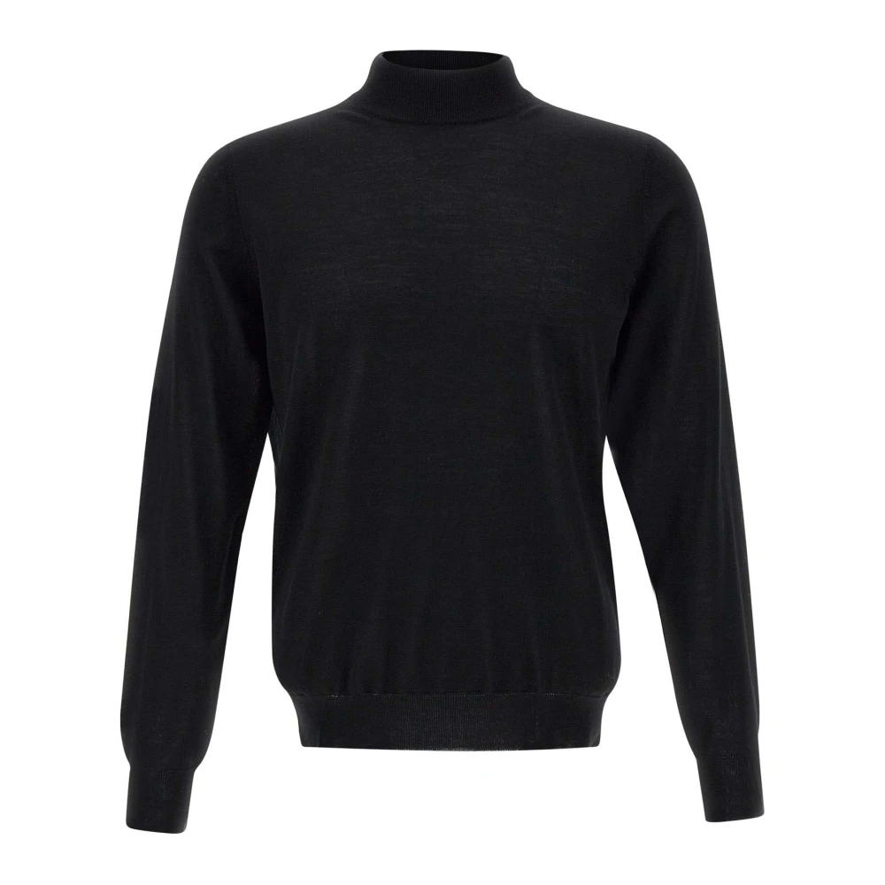 Filippo De Laurentiis Merino Wol Trui Zwart Mock Neck Black Heren