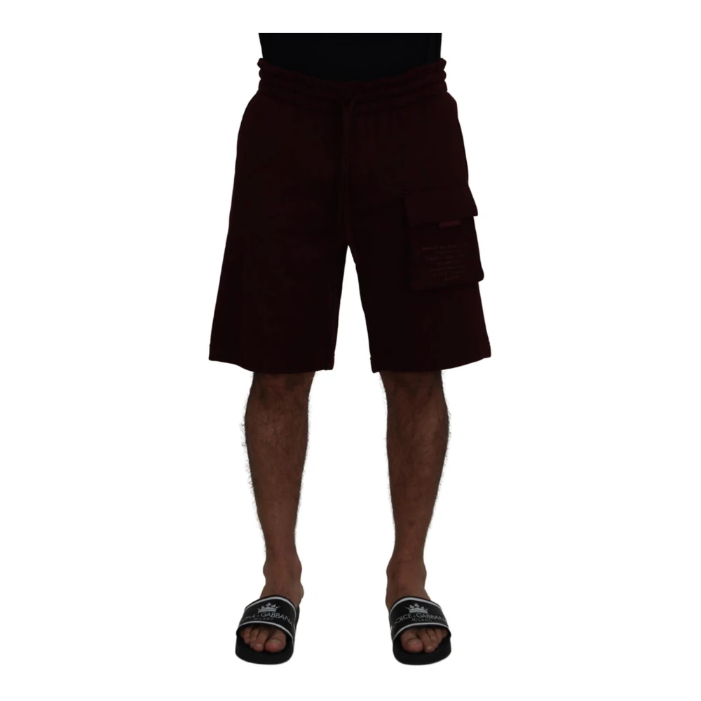Dolce & Gabbana Mannelijk Zwart Korte Broeken Heren, L, Katoen, Prachtige Logo Shorts, Maroon, Made In Italy