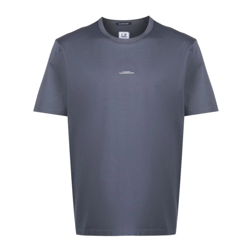 Blå Bomull Logo Print T-skjorte