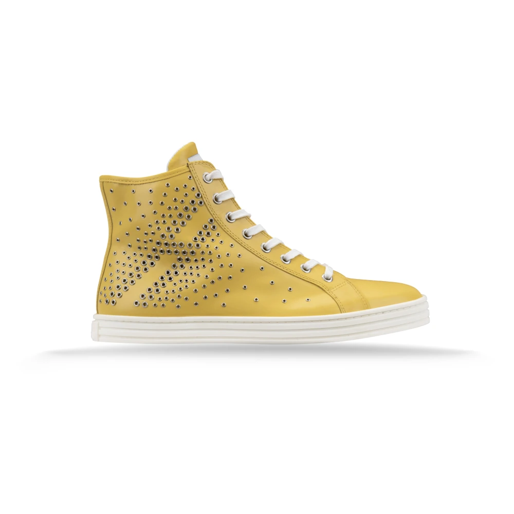 Hogan Hoge Top Leren Sneakers met Zilveren Metalen Details Dames Schoenen Geel