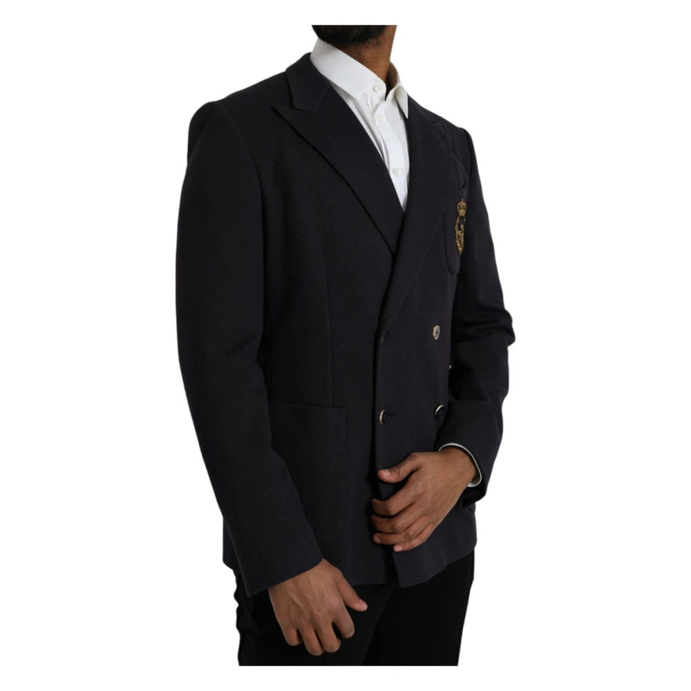 Dolce & Gabbana Navy Crown Bee Double-Breasted Blazer Blue Heren