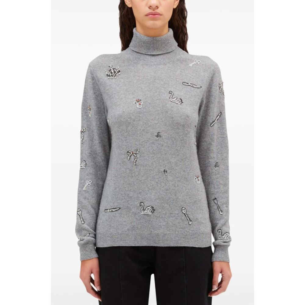 Msgm Trui met geborduurd motief en hoge hals Gray Dames