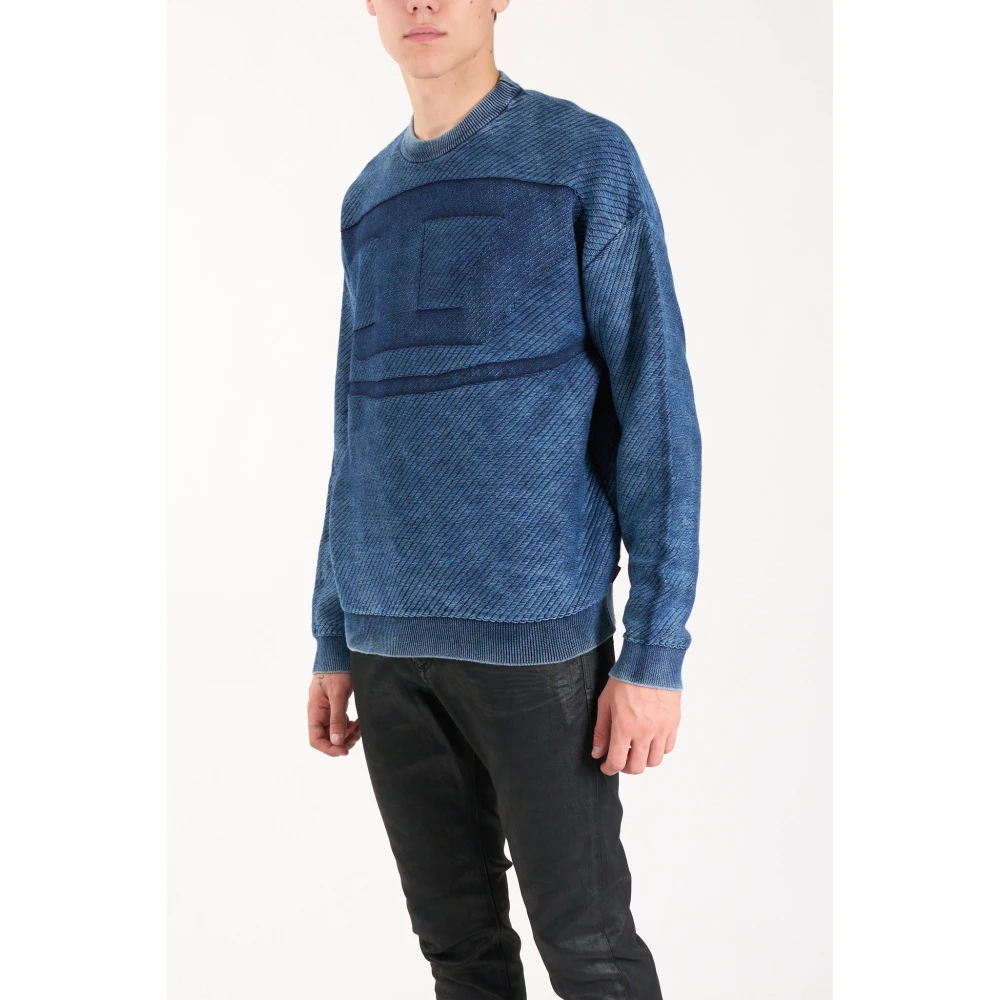 Diesel Organisch Katoen Crewneck Logo T-shirt Blue Heren