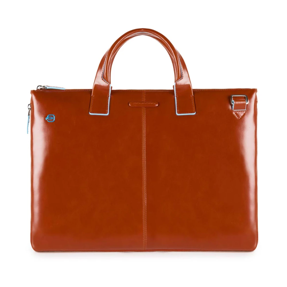 Piquadro Mannelijk Bruin Slanke Leren Laptop En Ipad® Hoes Met Schokbescherming, Uitbreidbaar