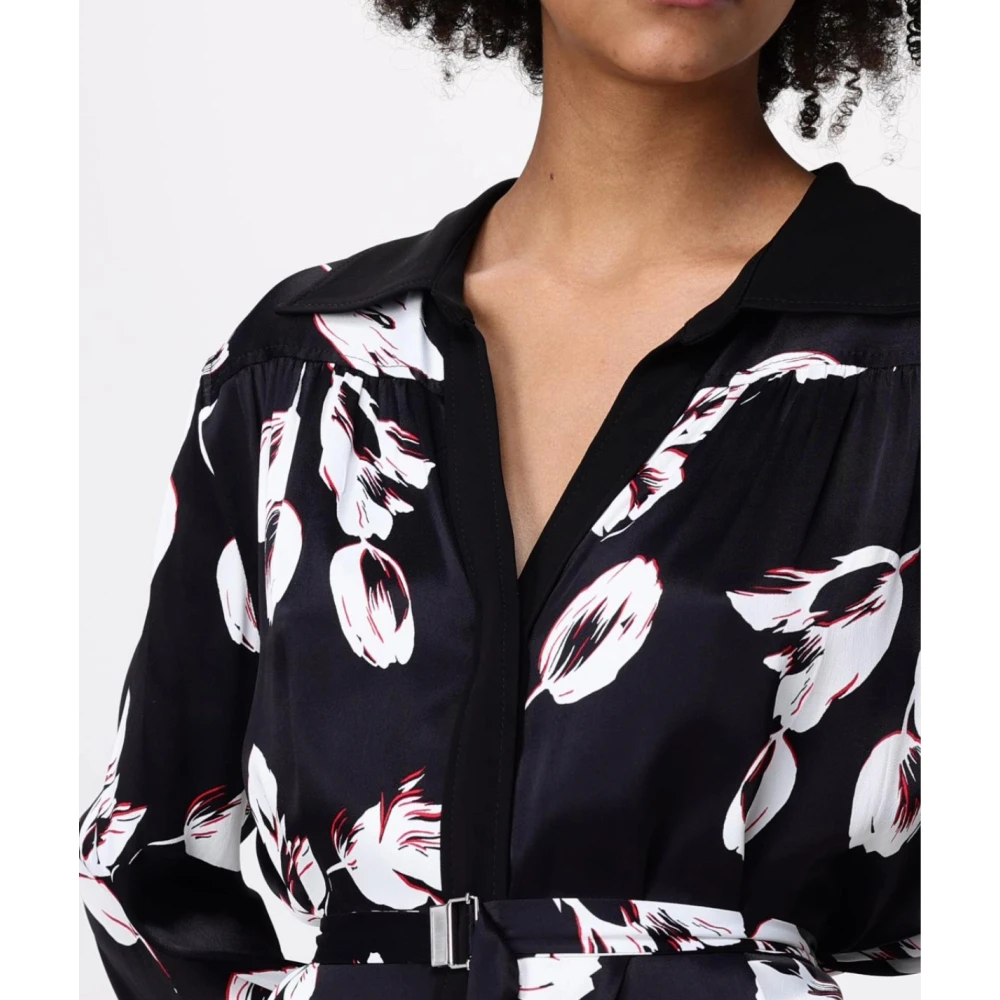 Hugo Boss Bloemen midi jurk met puntkraag Black Dames