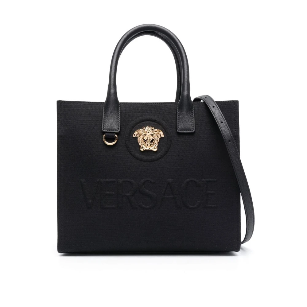 Versace Svart Canvas/Läder Axelväska Black, Dam