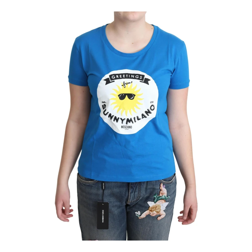 Moschino Femme Bleu Tops, Taille: 36 Fr Sunny Milano Print Tee