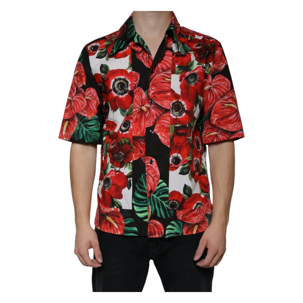 Dolce & Gabbana Men's Multicolor Short Sleeve Shirts,, Anemone Floral Button Down Shirt Medium