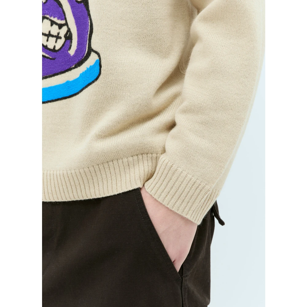 Brain Dead Grafische Print Gebreide Trui Beige Heren