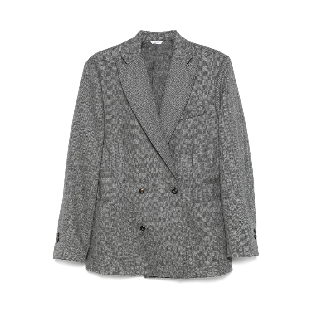 Cruna Wollen Herringbone Double-Breasted Jas Gray Heren
