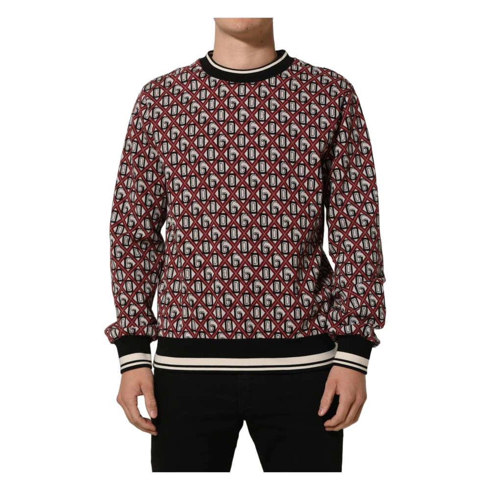 Dolce & Gabbana Red Sweatshirts, Male, L, Cotton Jacquard Sweatshirt