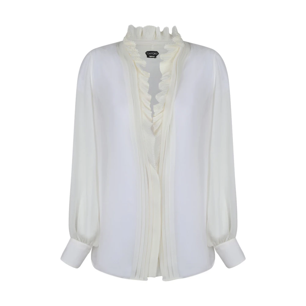 Tom Ford Women's Beige Shirts, Xs, Ruffle-Detailed Silk Blouse