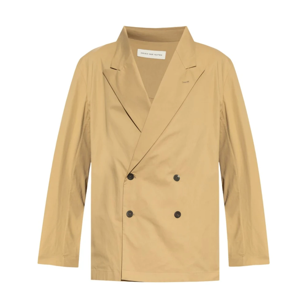 Dries Van Noten Beige Dubbelborst Katoenen Jas Beige Heren