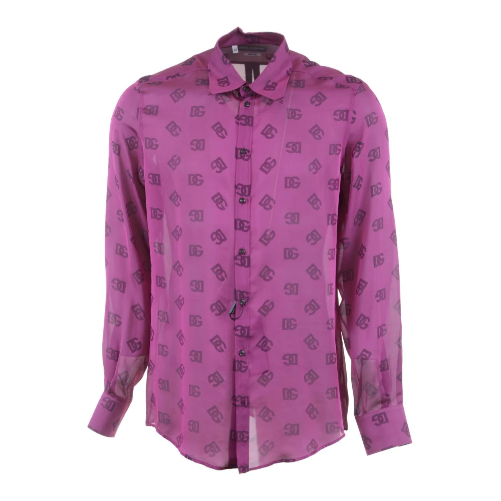 Dolce & Gabbana Heren Logoprint Lange Mouw Shirt Pink Heren