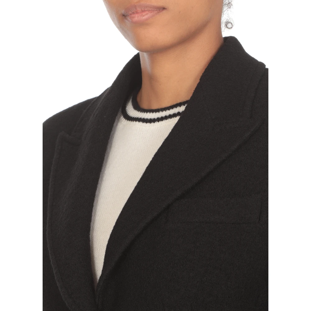 Msgm Zwarte Wollen Jas Peak Revers Black Dames