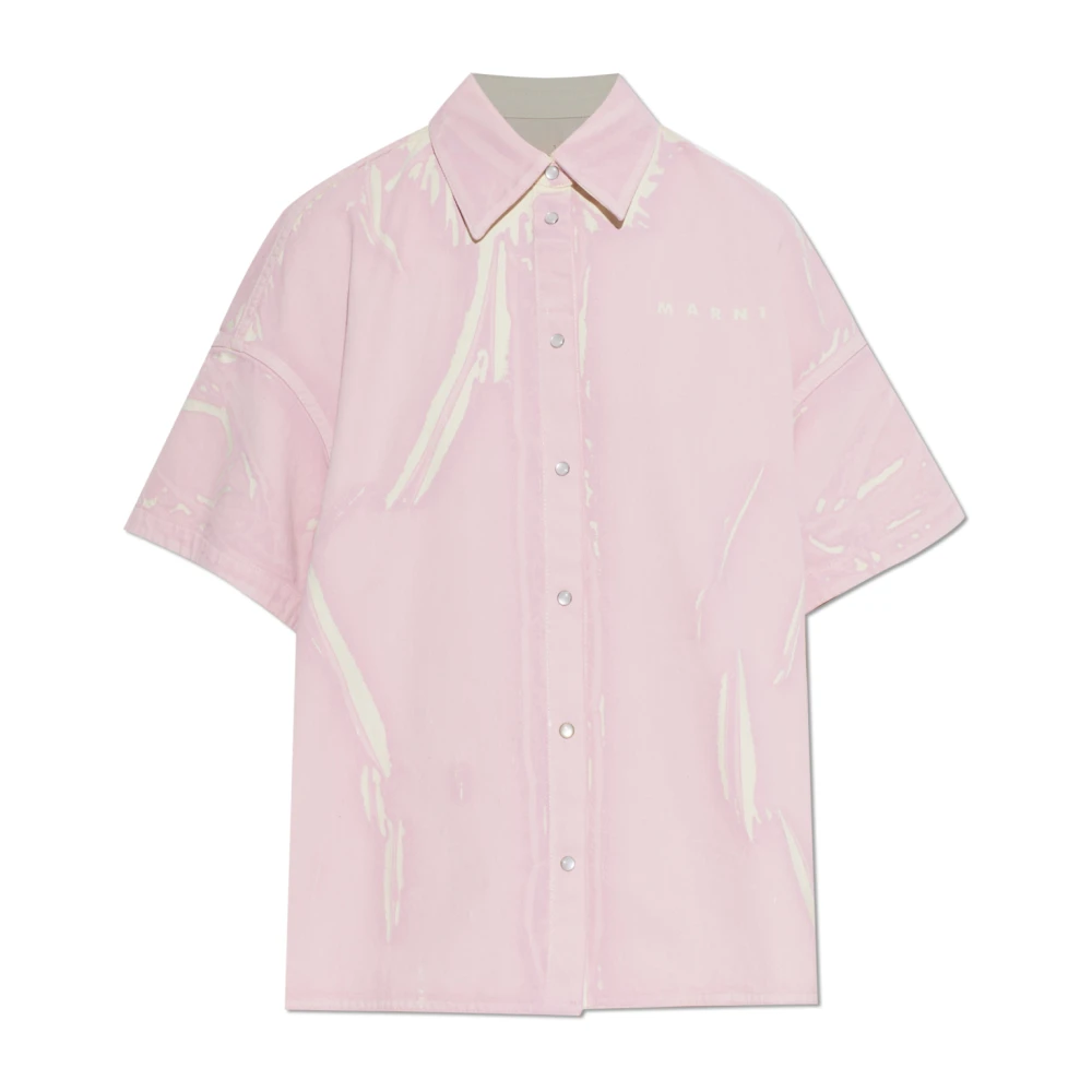Marni Women's Pink Screen-Printed Denim Shirt