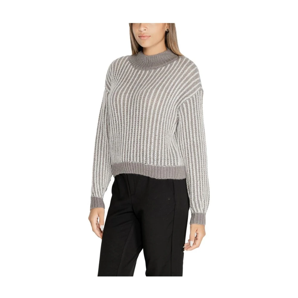 Jacqueline de Yong Grijze Geribbelde Gebreide Trui Gray Dames