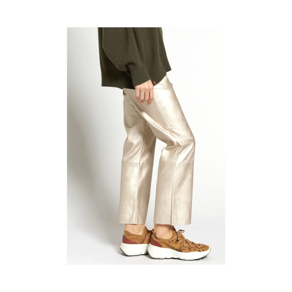 Maevy Vegan leren rechte broek iriserend effect Beige Dames