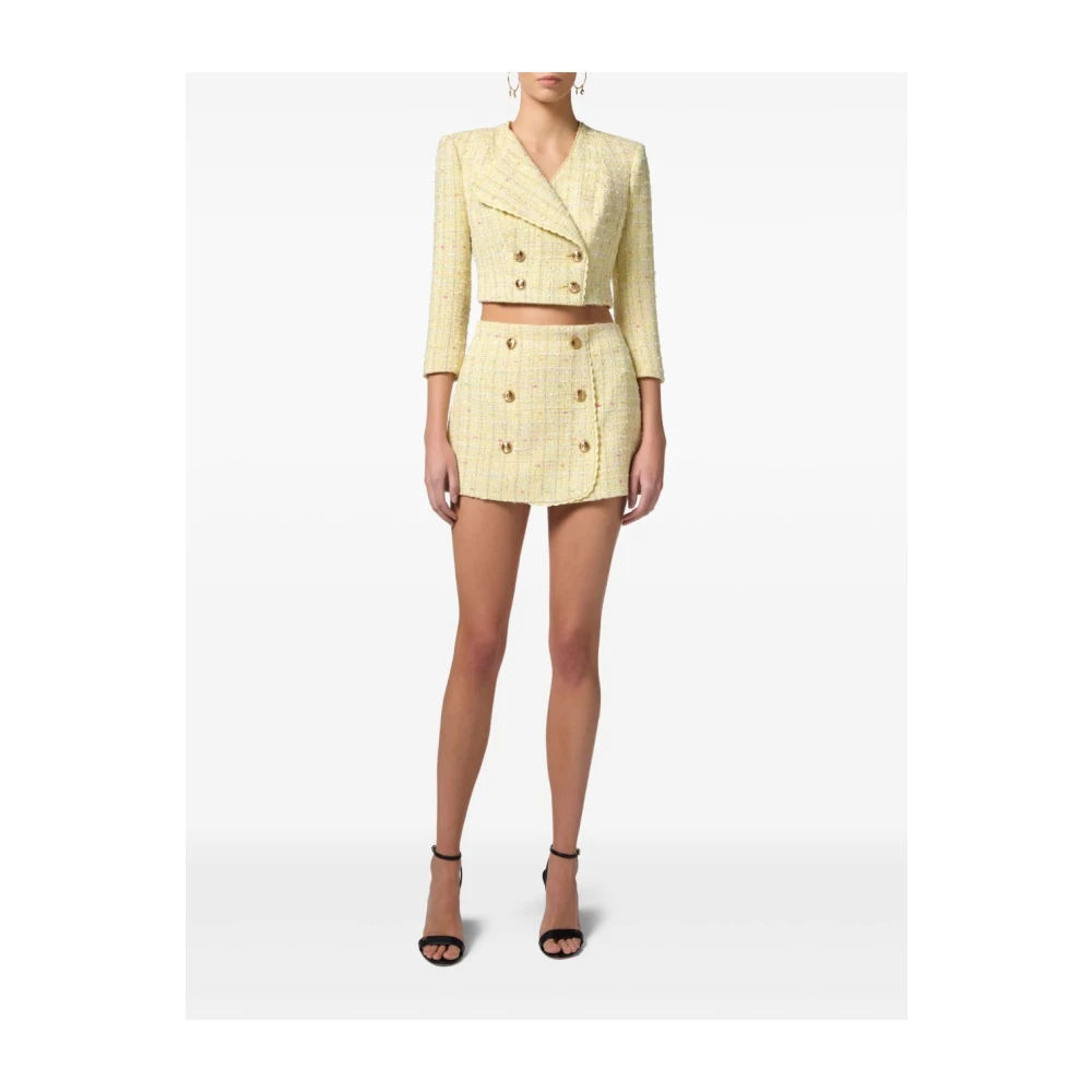 Elisabetta Franchi Gele Bouclé Wikkelrok Geborduurde Scallop Yellow Dames