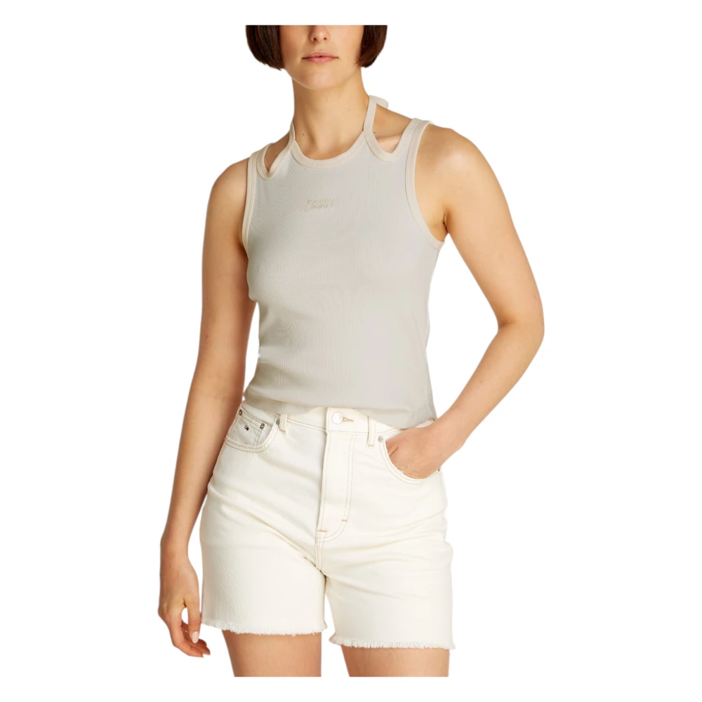 Tommy Jeans Witte Mouwloze Ronde Hals Top White Dames