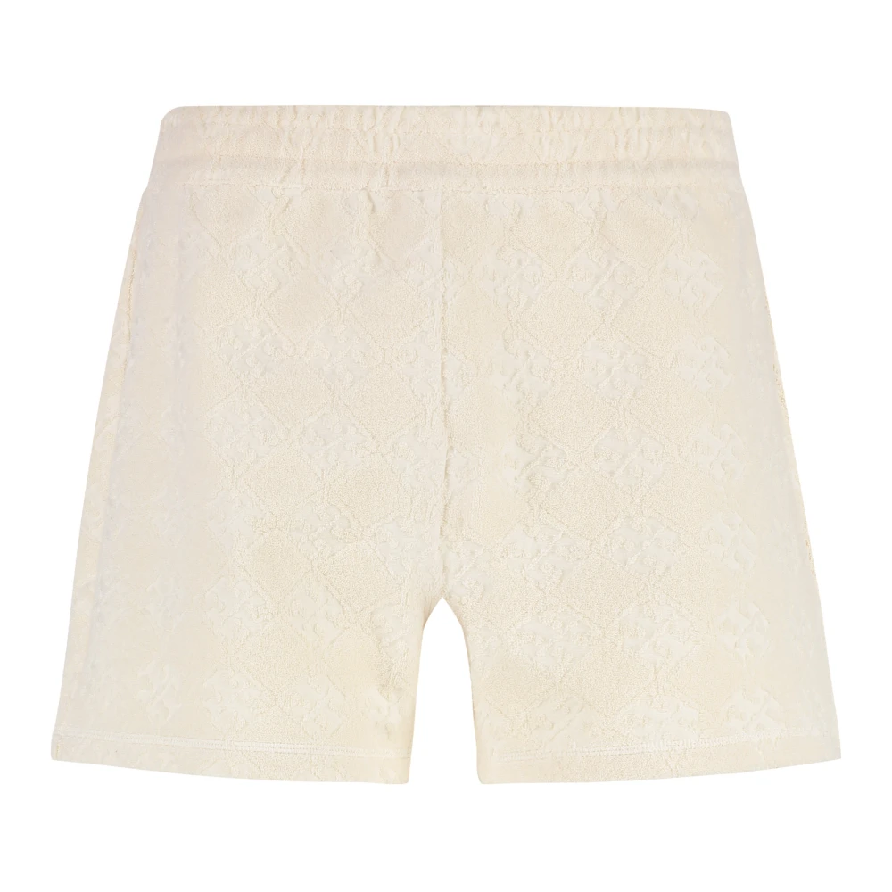 Tory Burch Women's Beige Short Shorts, M, Jacquard Cotton-Blend Terry Shorts
