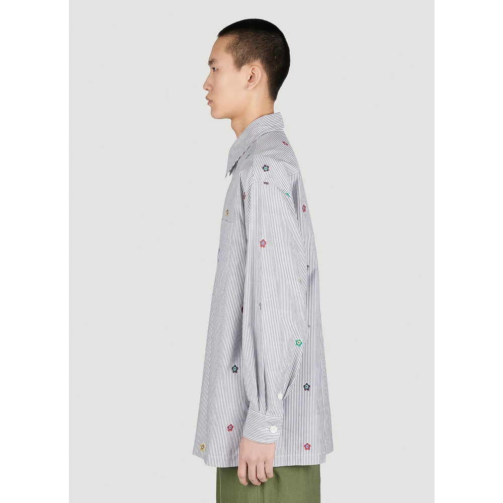Kenzo Geborduurd Oversized Gestreept Overhemd Gray Heren