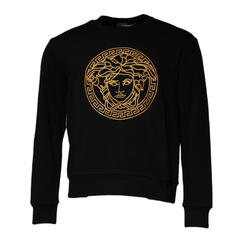 Versace Men's Black Sweatshirts, Xs, Medusa Embroidery Crew Neck Jumper