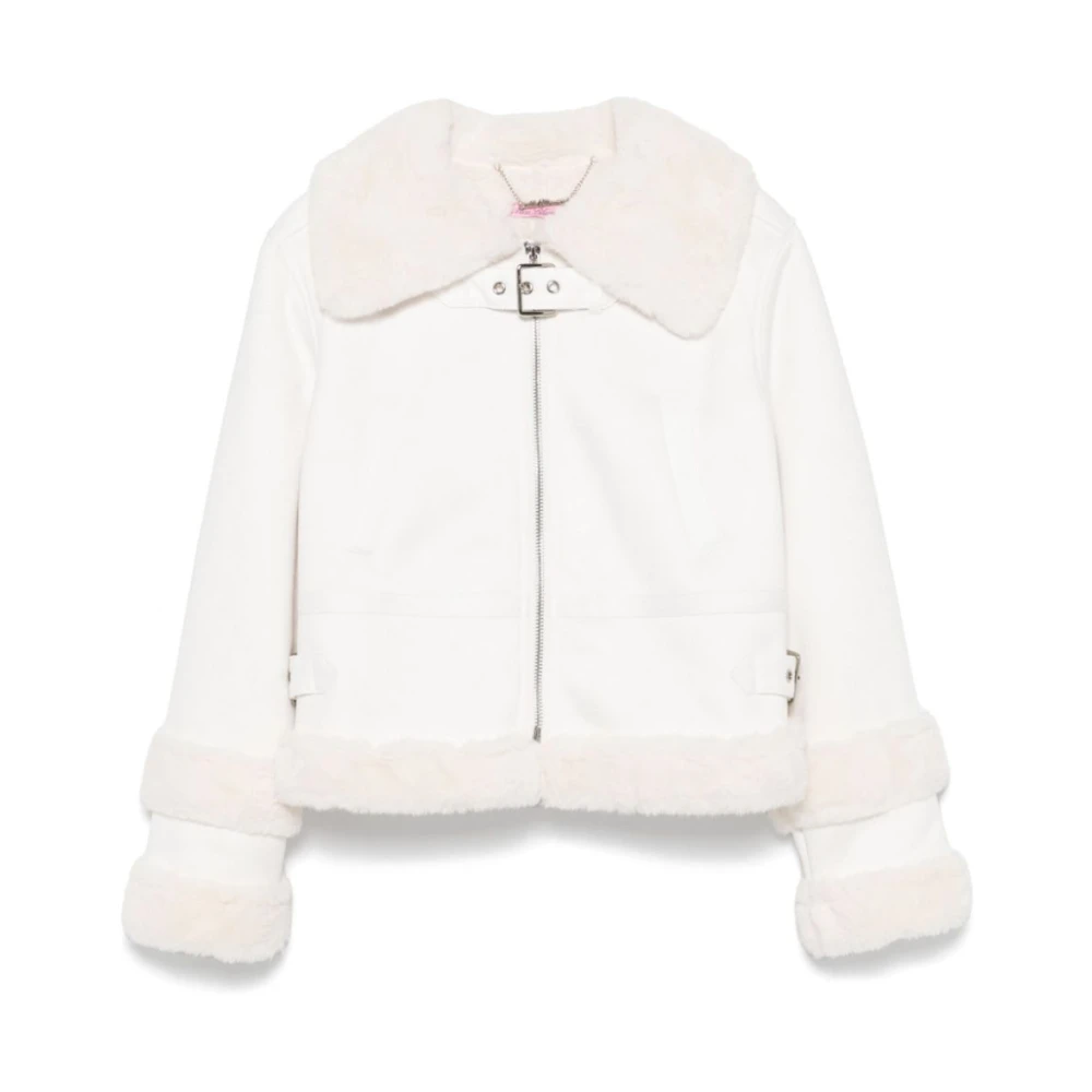 Blumarine Vit Faux Fur Trim Kappa White, Flicka