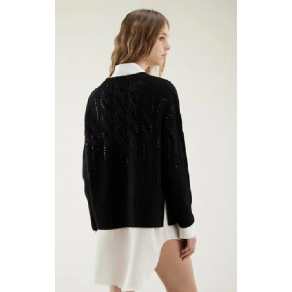 Kangra Gebreide Crewneck Trui Black Dames