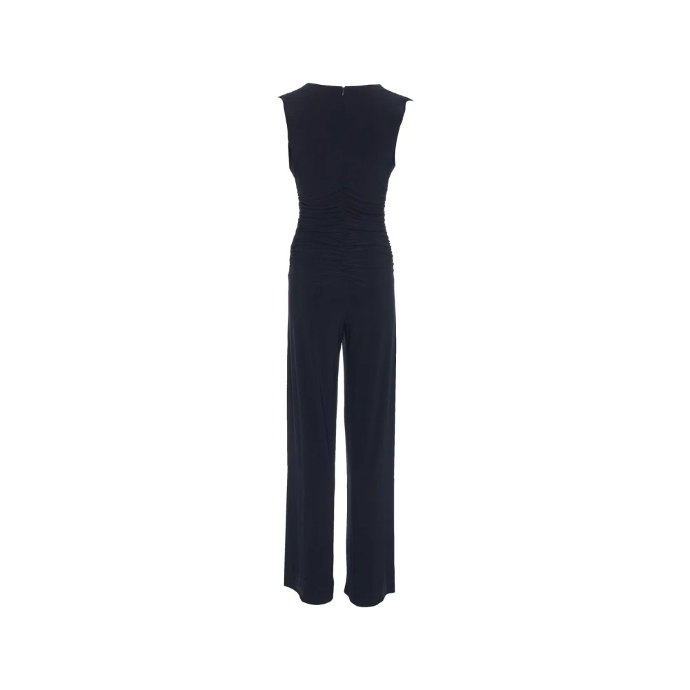 Norma Kamali Blauwe Jumpsuit Wijde Pijpen Elegante V-Hals Blue Dames