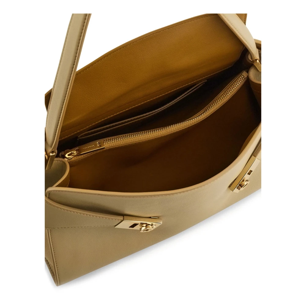 Salvatore Ferragamo Beige Zachte Schoudertas met Logoprint Beige Dames