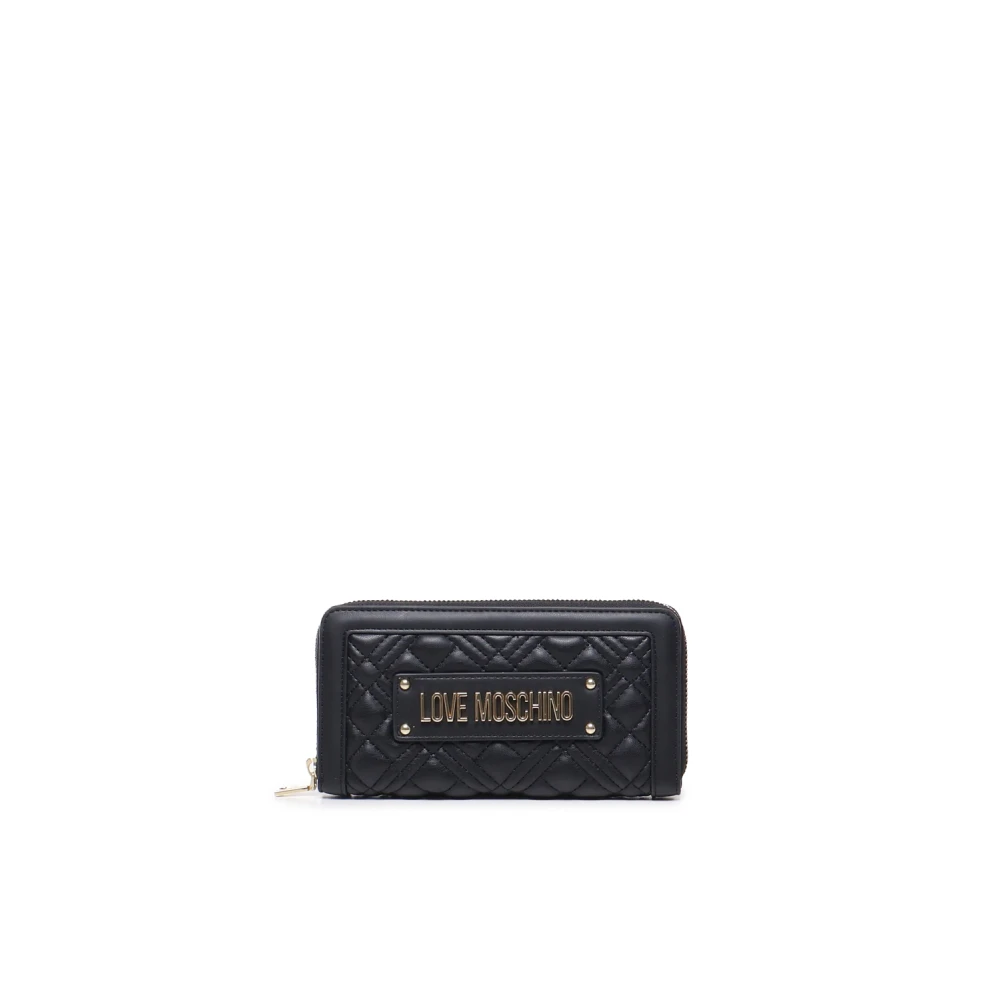 Love Moschino Women's Black Quilted Wallet With Logo Plaque - Wallets & Cardholders - One Size- Accessories