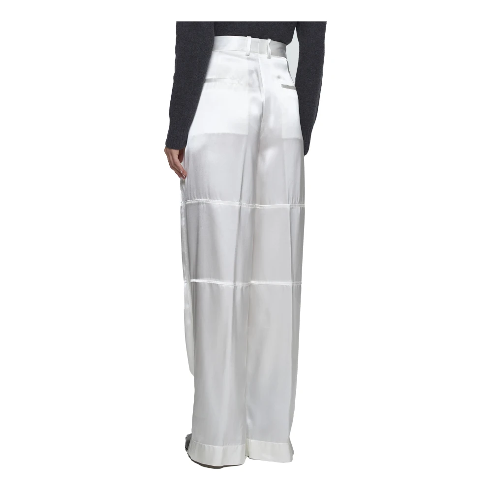 Jil Sander Witte Satijnen Wijde Pijp Broek White Dames