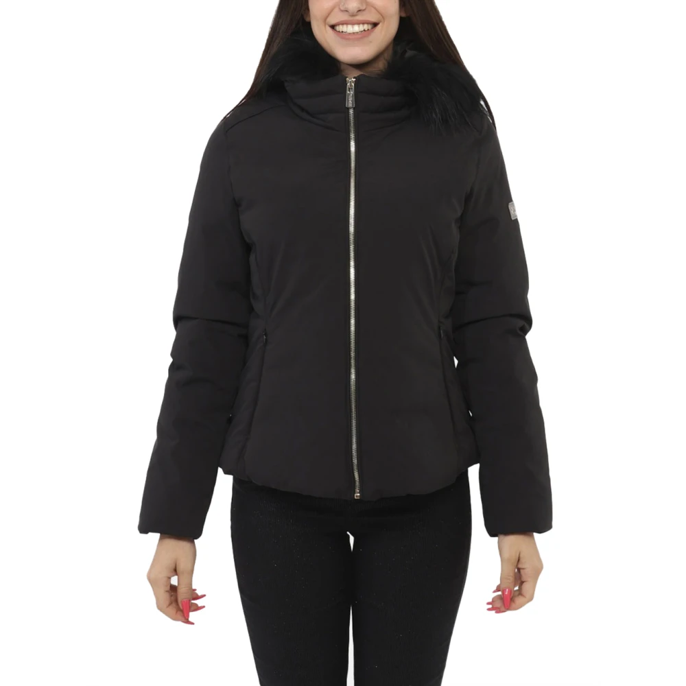 YES ZEE Zwarte Winter Hoodie Jas met Nepbont Black Dames