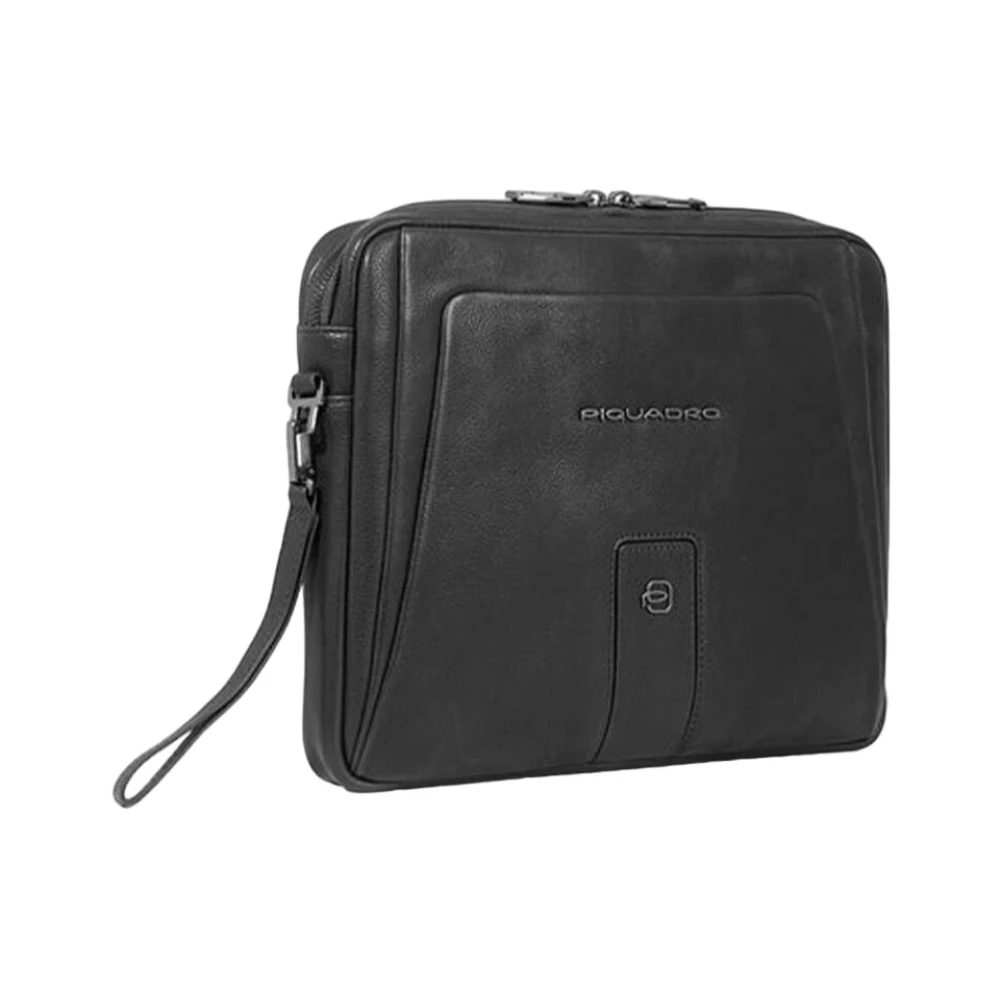 Piquadro Zwarte leren schoudertas Black Unisex
