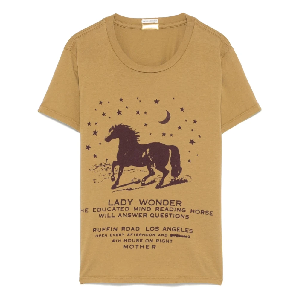 Mother Goedie Paardenprint T-Shirt Beige Dames