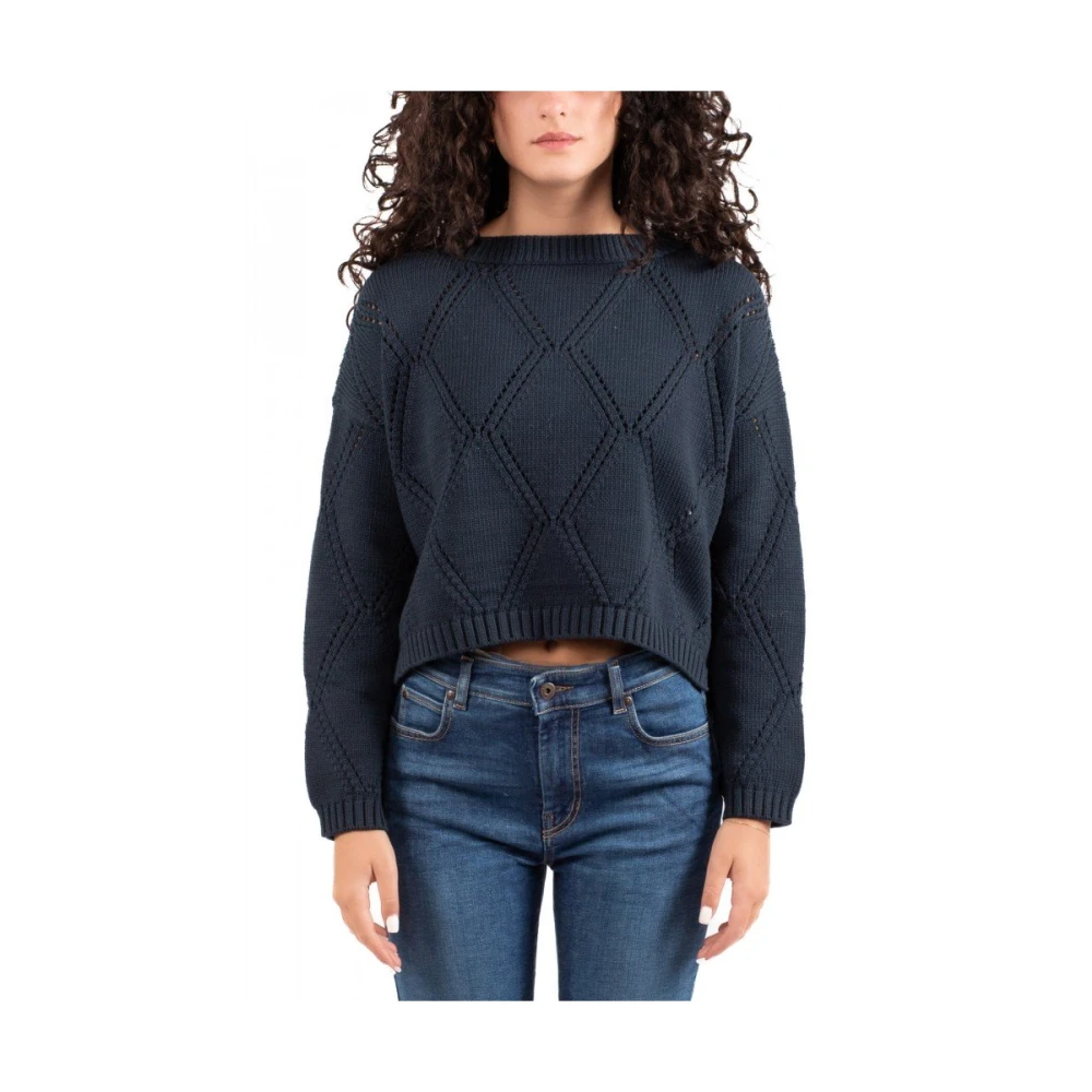 Max Mara Weekend Blauwe Oversized Katoenen Trui met Ruitpatroon Blue Dames