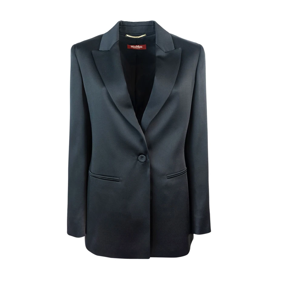 Max Mara Studio Sartorial Blazer in Zwart Satijn Black Dames