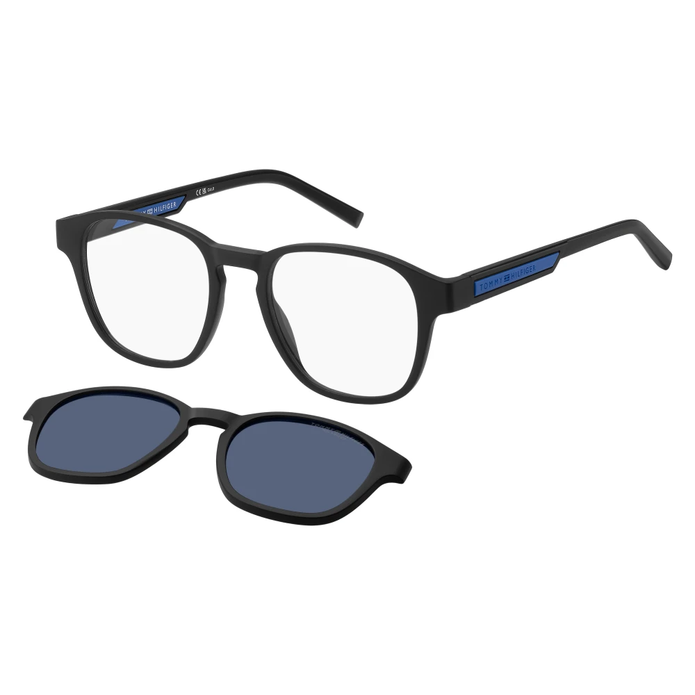 Tommy Hilfiger Mat Zwart Zonnebril met Blauwe Clip-On Black Heren