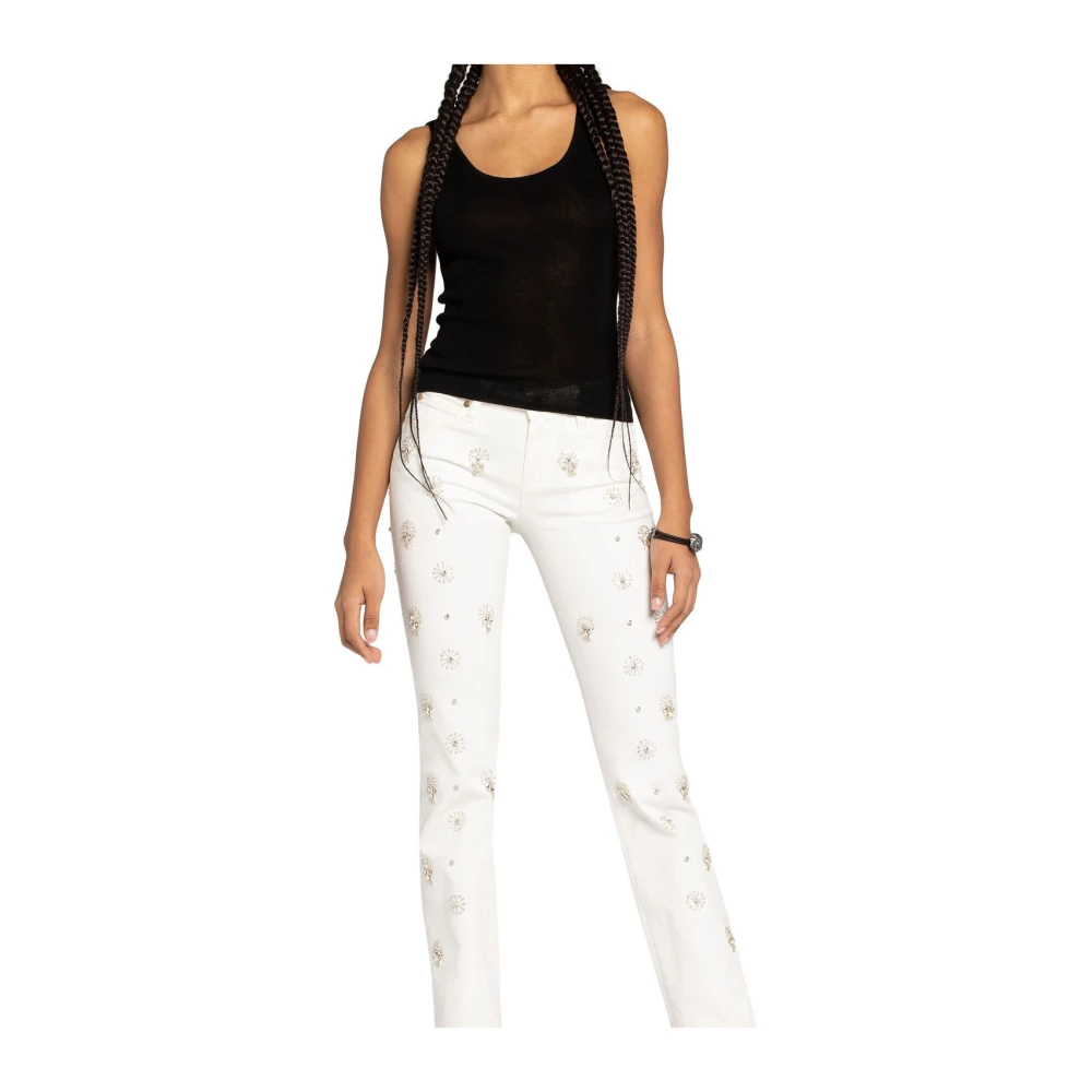 Roberto Cavalli Versierde kraal jeans met middelhoge taille White Dames